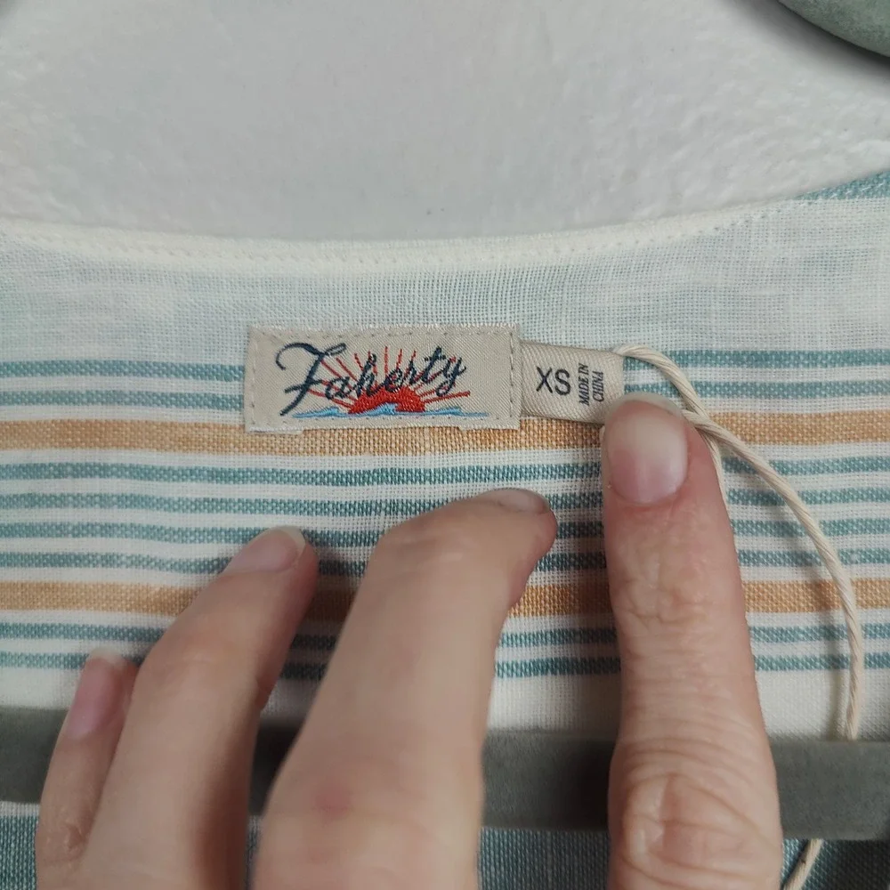 Faherty Beach Days Tunic‎ Top Womens XS Luc Luciano Stripe Linen V-Neck Dress - Picture 4 of 8